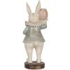 Clayre & Eef Lapin décoratif style campagnard Beige Bleu 11x10x28 cm Polyrésine