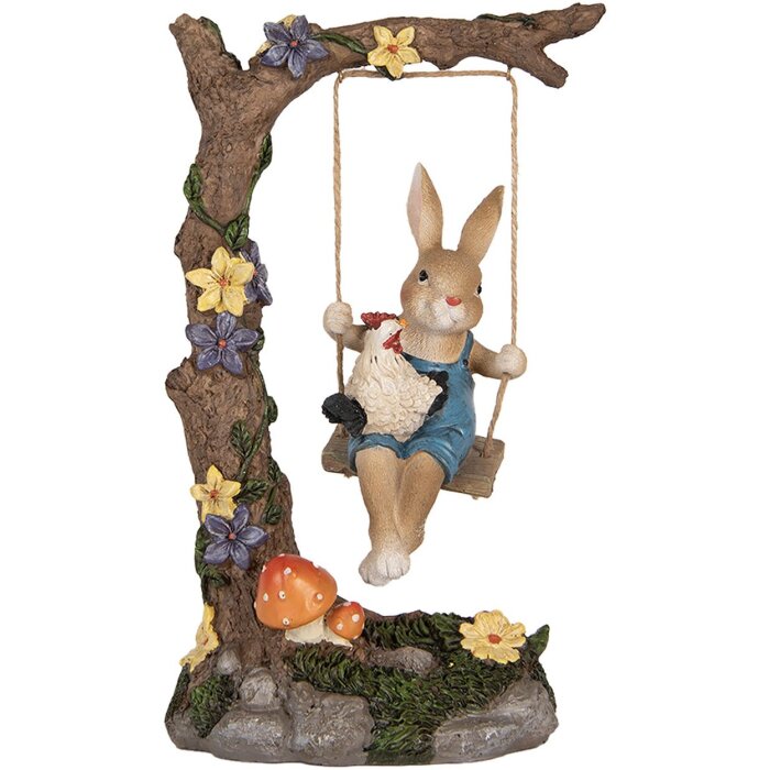 Clayre & Eef Figurine décorative Lapin sur la balançoire style campagnard 20x12x32 cm