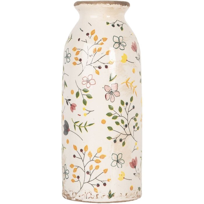 Clayre & Eef Vase en céramique Ø 8x20 cm Beige Rose Vintage