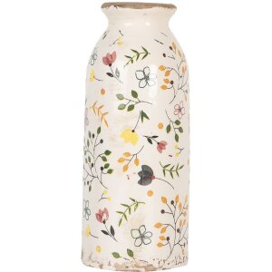 Clayre & Eef Vase en céramique Ø 8x20 cm Beige Rose Vintage