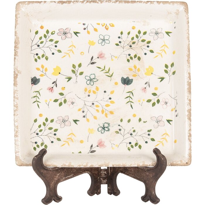 Clayre & Eef Assiette décorative 22x22 cm Beige Vintage Céramique Motif floral