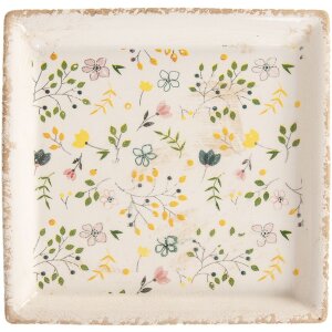 Clayre & Eef Assiette décorative 22x22 cm Beige Vintage Céramique Motif floral
