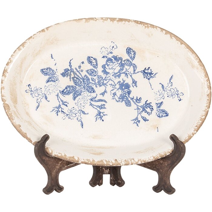 Clayre & Eef 6CE2020 Décoration Assiette beige-bleu 25x18x3 cm