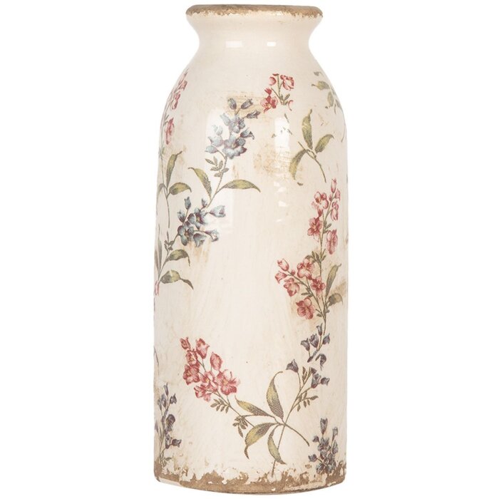 Clayre & Eef Vase Ø 8x20 cm Beige Vintage style antique avec motif floral