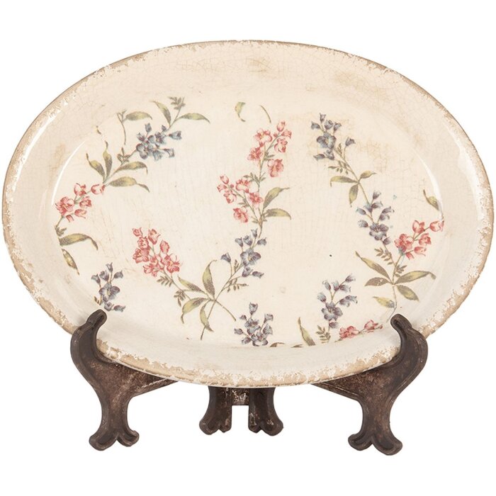 Clayre & Eef Assiette décorative Céramique Beige Rose 25x18 cm Style vintage