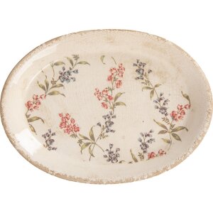 Clayre & Eef Assiette décorative Céramique Beige Rose 25x18 cm Style vintage