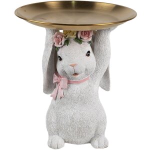 Clayre & Eef Décoration Lapin avec bol blanc or Ø 21 cm Polyrésine