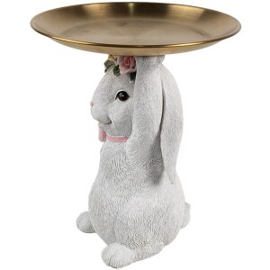 Clayre & Eef Décoration Lapin avec bol blanc or Ø 21 cm Polyrésine