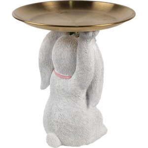 Clayre & Eef Décoration Lapin avec bol blanc or Ø 21 cm Polyrésine