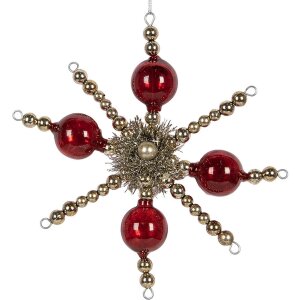 Clayre & Eef 65992 Pendentif de Noël rouge argent verre 18x3x18 cm style campagnard