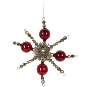 Clayre & Eef 65992 Pendentif de Noël rouge argent verre 18x3x18 cm style campagnard