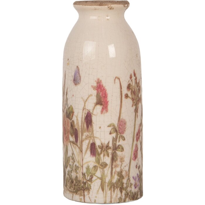 Clayre & Eef 6CE2029 Vase en céramique Beige Rose Vert Ø8xH20cm Design Vintage