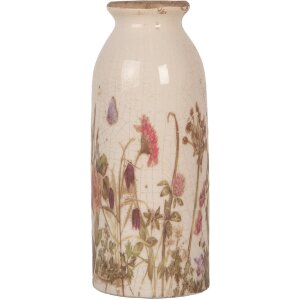 Clayre & Eef 6CE2029 Vase en céramique Beige Rose Vert Ø8xH20cm Design Vintage