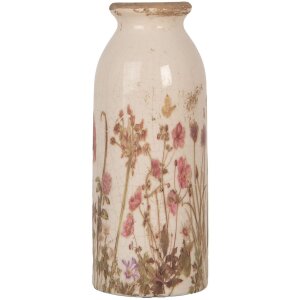Clayre & Eef 6CE2029 Vase en céramique Beige Rose Vert Ø8xH20cm Design Vintage