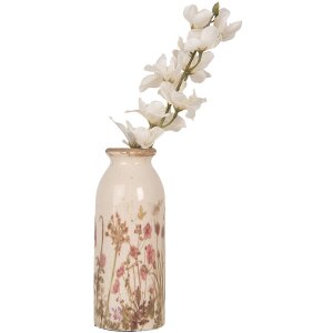 Clayre & Eef 6CE2029 Vase en céramique Beige Rose Vert Ø8xH20cm Design Vintage