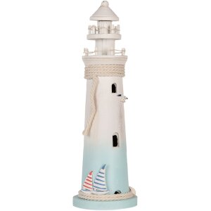 Clayre & Eef Phare Déco Blanc Bleu Ø 13x42 cm MDF Bois Décoration Maritime