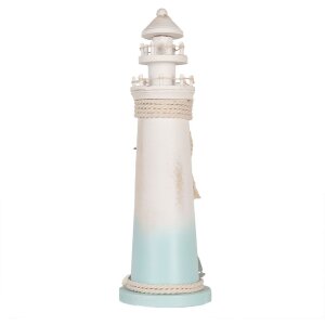 Clayre & Eef Phare Déco Blanc Bleu Ø 13x42 cm MDF Bois Décoration Maritime