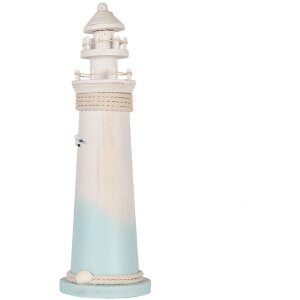 Clayre & Eef Phare Déco Blanc Bleu Ø 13x42 cm MDF Bois Décoration Maritime