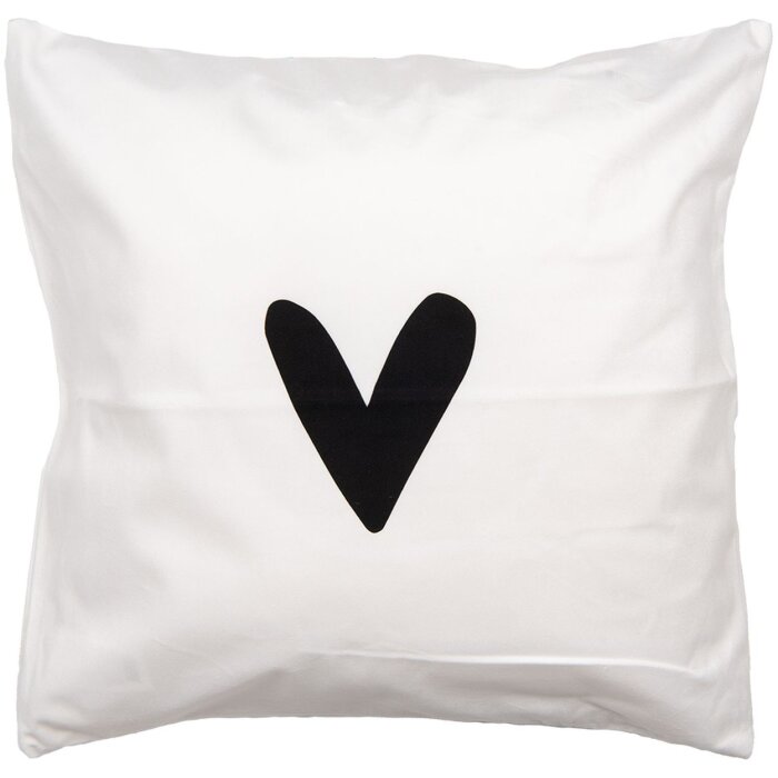 Clayre & Eef BHS24-3 Housse de coussin 45x45 cm Blanc Noir Motif cœur