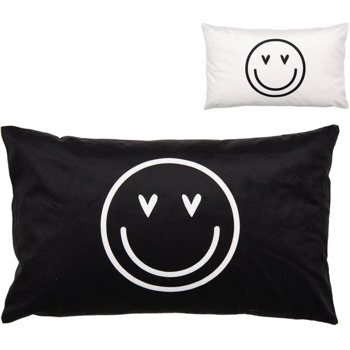 Clayre & Eef BHS36-3 Housse de coussin 30x50 cm noir blanc motif smiley