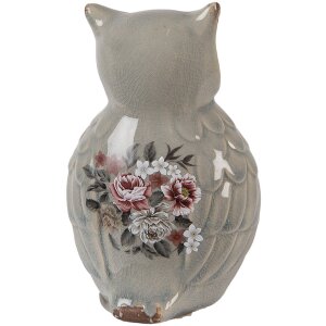 Clayre & Eef Chouette déco Figure en céramique Gris Rose 11x10x17 cm style campagnard