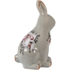 Clayre & Eef Lapin déco Céramique Gris Rose 13x10x21 cm style campagne vintage