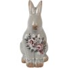 Clayre & Eef Lapin déco Céramique Gris Rose 13x10x21 cm style campagne vintage