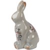 Clayre & Eef Lapin déco Céramique Gris Rose 13x10x21 cm style campagne vintage