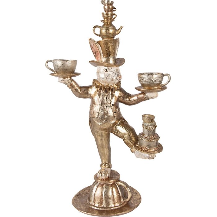 Clayre & Eef Décoration Lapin doré 35x22x58 cm Polyrésine avec service à thé