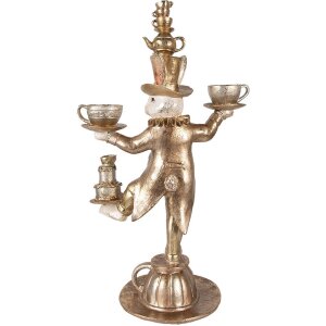 Clayre & Eef Décoration Lapin doré 35x22x58 cm Polyrésine avec service à thé