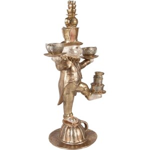 Clayre & Eef Décoration Lapin doré 35x22x58 cm Polyrésine avec service à thé