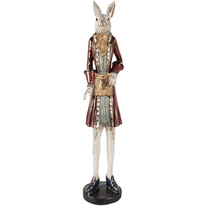Clayre & Eef Déco Lapin Beige Rouge 12x12x53 cm Polyrésine Figurine animale