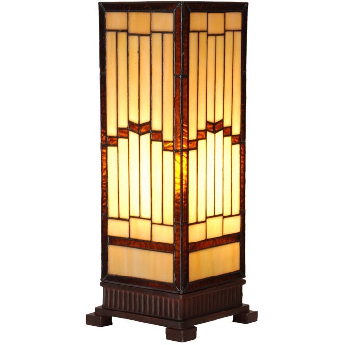 LumiLamp 5LL-6358 Lampe de table Tiffany Beige Marron 17x17x44cm E27 Verre Polyrésine