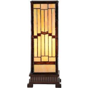 LumiLamp 5LL-6358 Lampe de table Tiffany Beige Marron 17x17x44cm E27 Verre Polyrésine