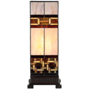 LumiLamp 5LL-6360 Lampe de table Tiffany Beige Marron 44cm E27 Verre Polyrésine
