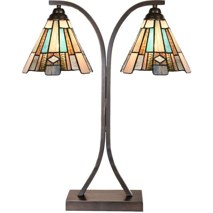 LumiLamp 5LL-6368 Lampe de table Tiffany Marron Bleu 48x19x57cm E27 2x60W