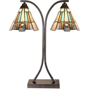 LumiLamp 5LL-6368 Lampe de table Tiffany Marron Bleu 48x19x57cm E27 2x60W