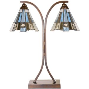 LumiLamp 5LL-6368 Lampe de table Tiffany Marron Bleu 48x19x57cm E27 2x60W