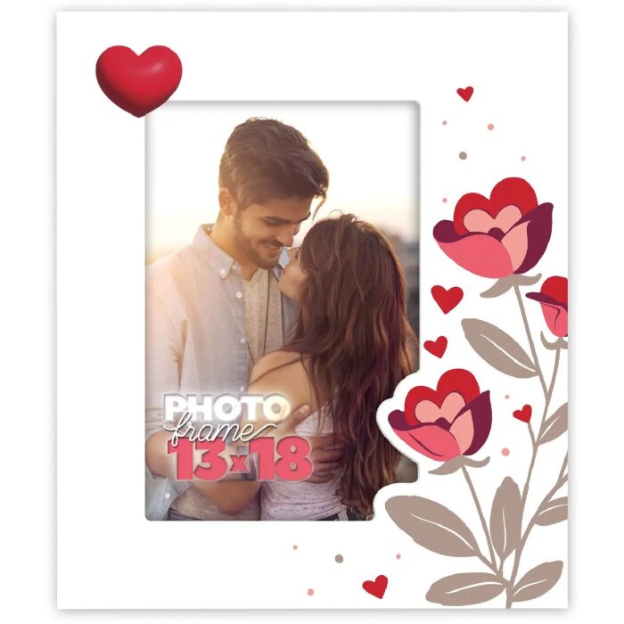 Cadre photo en bois ZEP Giselle blanc cœur fleurs 10x15 cm ou 13x18 cm