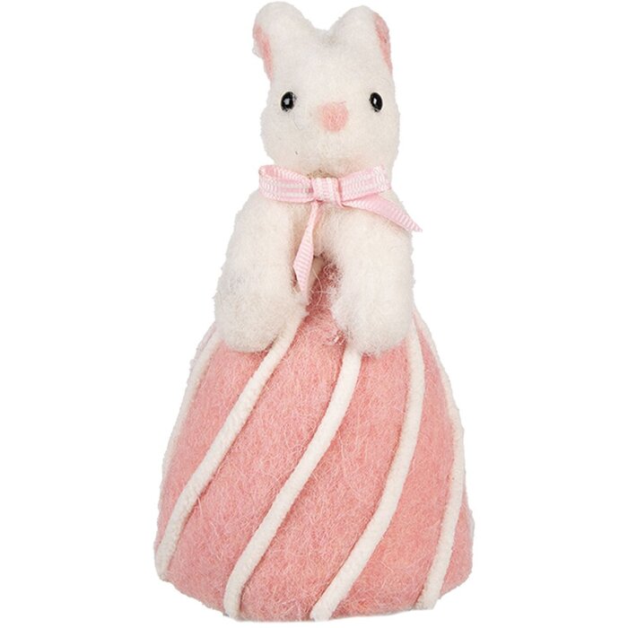 Clayre & Eef Lapin décoratif blanc rose style campagnard Ø 12x21 cm