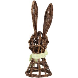 Clayre & Eef Lapin décoratif en rotin 17x17x40 cm avec noeud style campagnard