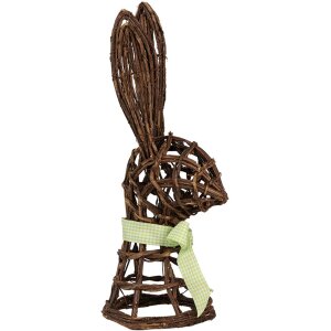 Clayre & Eef Lapin décoratif en rotin 17x17x40 cm avec noeud style campagnard