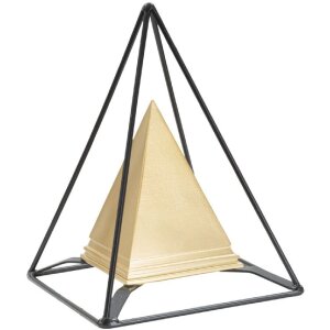 Mauro Ferretti Sculpture Pyramide avec cadre métallique 15x15x21 cm or-noir