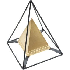 Mauro Ferretti Sculpture Pyramide avec cadre métallique 15x15x21 cm or-noir