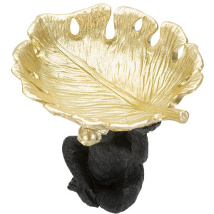 Mauro Ferretti figure décorative singe avec bol de feuilles 25,2x21x24 cm noir or