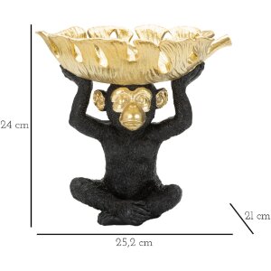 Mauro Ferretti figure décorative singe avec bol de feuilles 25,2x21x24 cm noir or