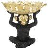 Mauro Ferretti figure décorative singe avec bol de feuilles 25,2x21x24 cm noir or