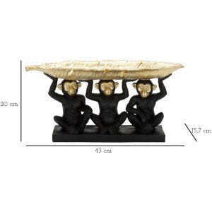Mauro Ferretti figure décorative trio de singes avec bol de feuilles 43x15,7x20 cm noir or