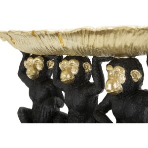 Mauro Ferretti figure décorative trio de singes avec bol de feuilles 43x15,7x20 cm noir or