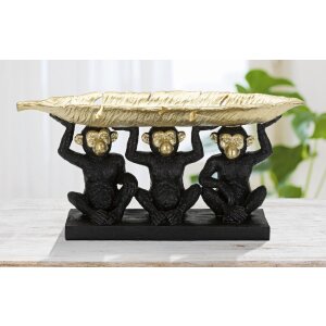 Mauro Ferretti figure décorative trio de singes avec bol de feuilles 43x15,7x20 cm noir or